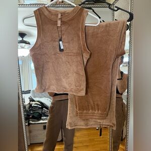 SKIMS Suede-Like Tan Crop Tank & Jogger Set